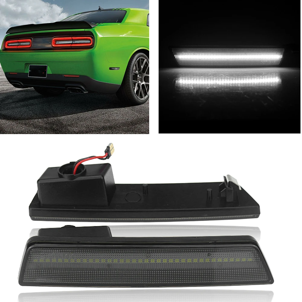 

For Dodge Challenger 2008-2014/ Charger 2011-2014 White LED Rear Bumper Side Light Smoked Black Cover Lens Turn Signal Day Lamp