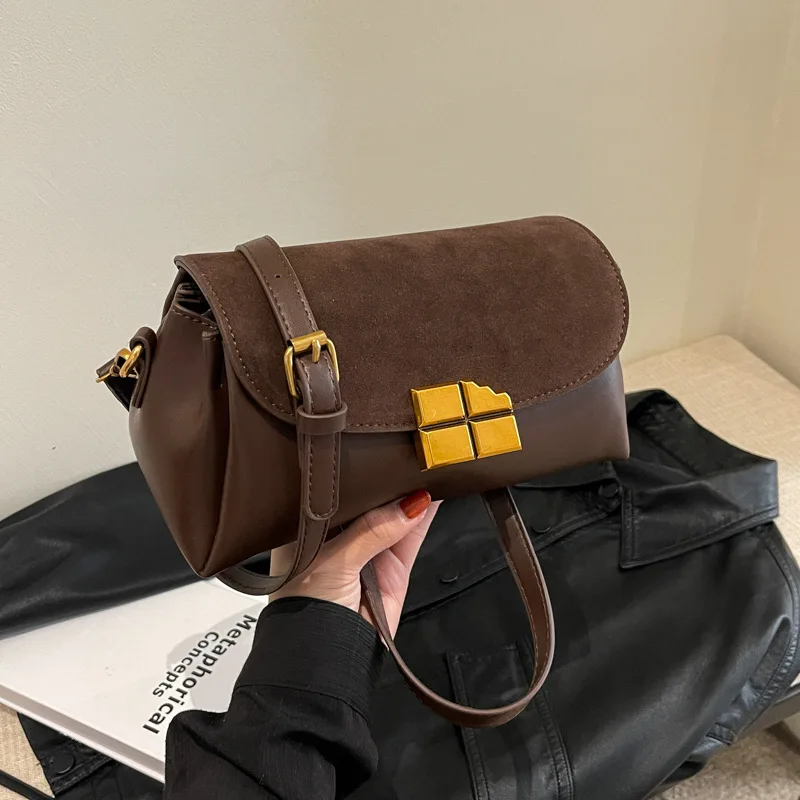 New Women's  Fashion Senior Texture Crossbody Shoulder  Hundred Small Square Bag Brown Niche Light Luxury Women's Bag