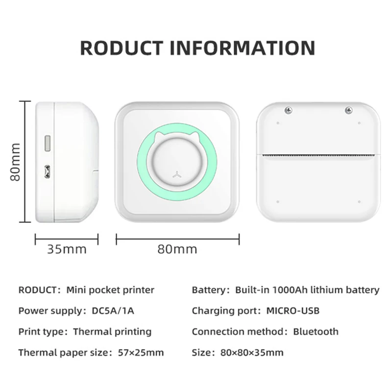 BT Mini Digital Thermal Printer Portable Instant Photo Printing Device for IOS Android Smartphone