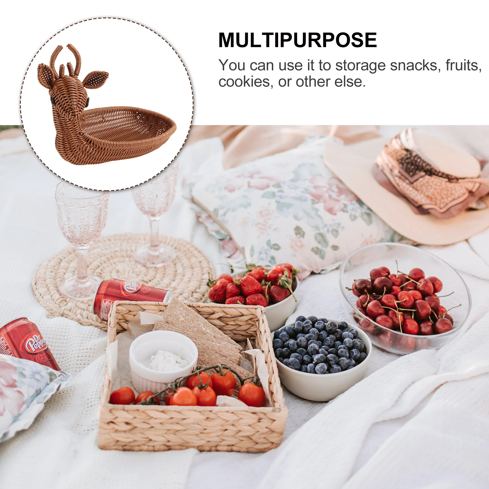 

Kitchen Basket Weaving Deer Creative Storage Fruit Tray Holder Pp Material Food