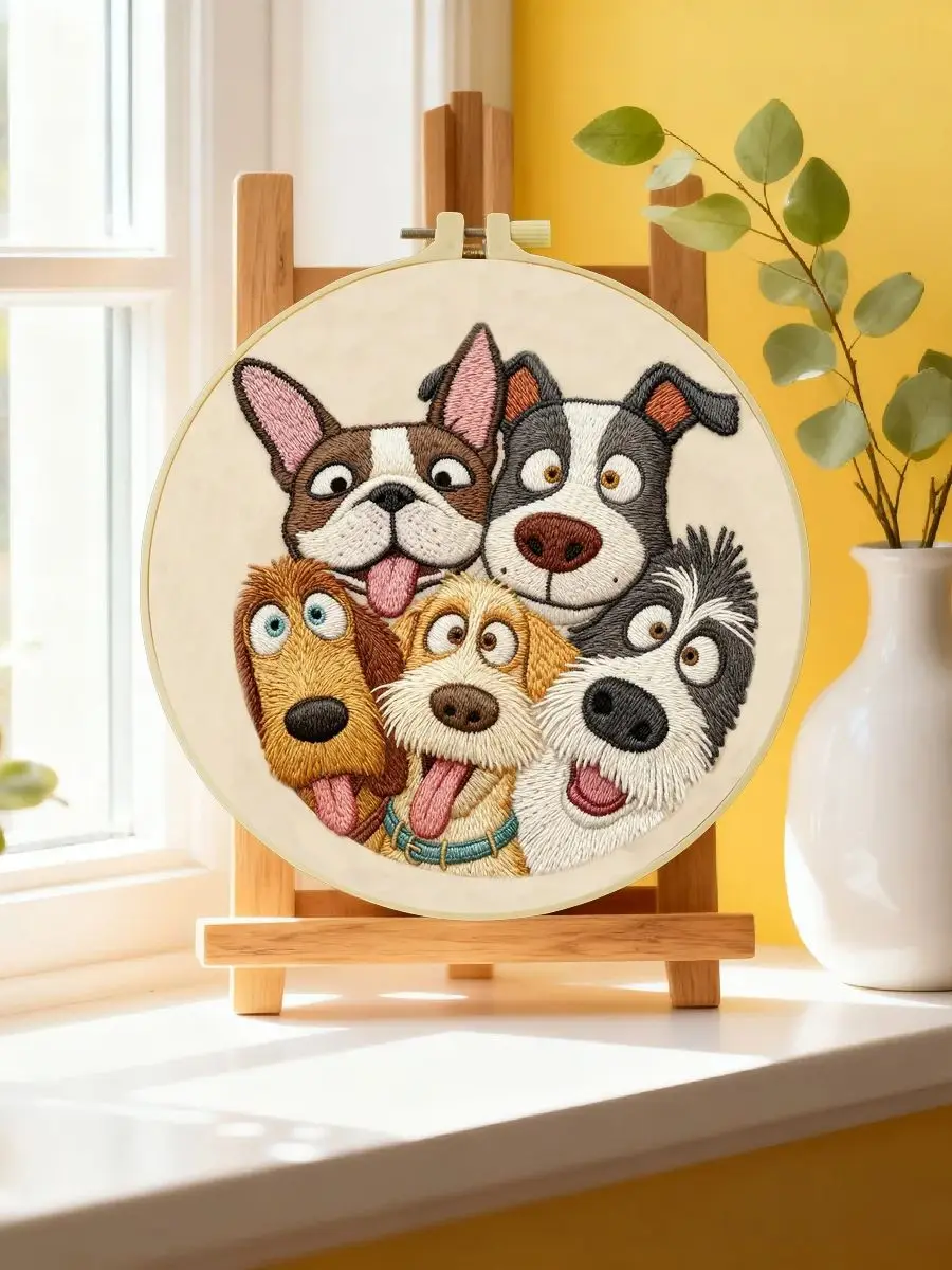 1 Stück 20X20CM/15X15CM 7,87/6,3 Zoll Hundestickerei-Starter-Kit DIY-Kit DIY-Stickerei-Set Handarbeiten Heimdekoration Bastelmalerei – Detail 6