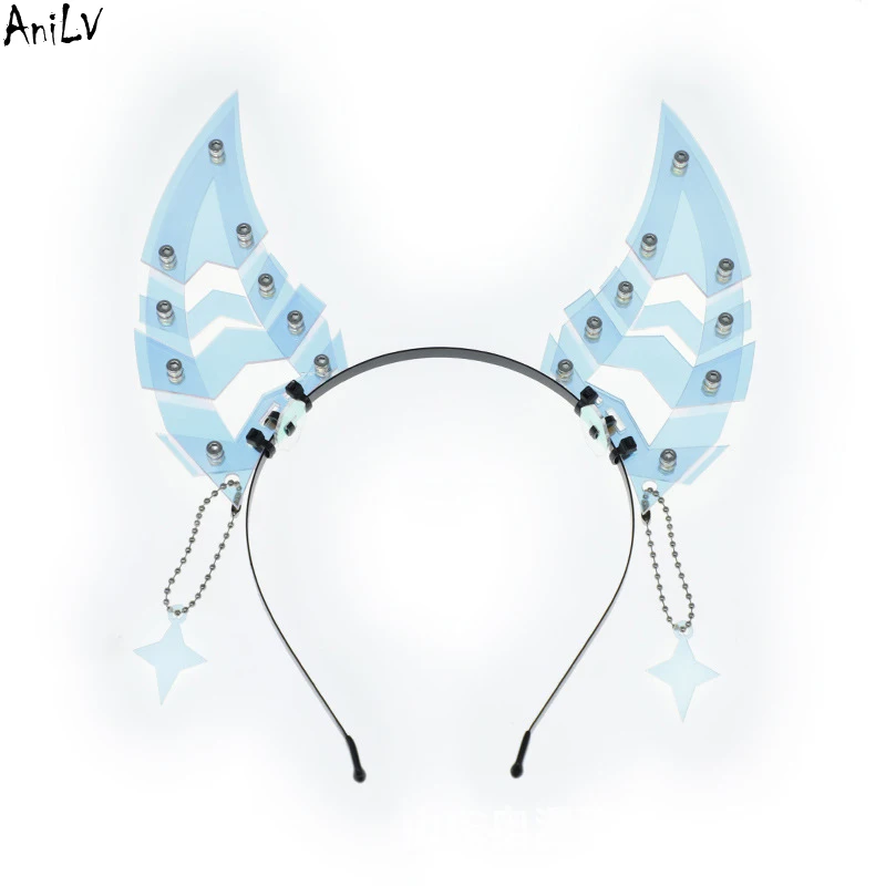 AniLV Game Future Cyber Punk Shark Teeth Headband Science Fiction Virtual World Hacker Cool Girl Headwear Cosplay