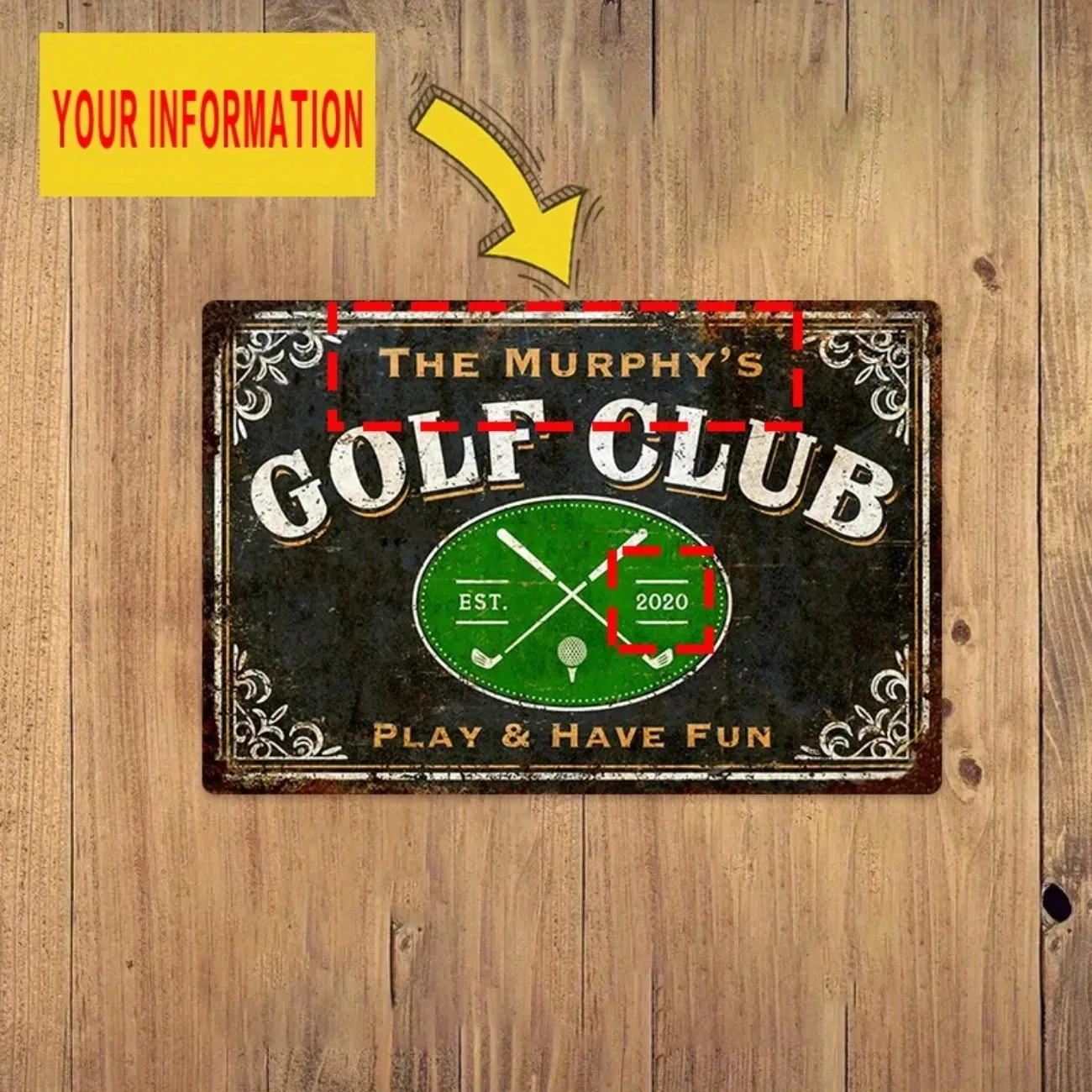Customizable Metal Golf Club Custom Text Sign, Backyard Outdoor Decor, Durable Golfer Wall Plaque (For Decoration Only)