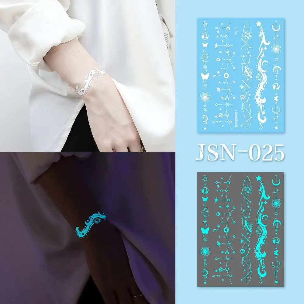 

Blue Glow Henna Tattoo Sticker Lasting Waterproof Luminous Temporary Tattoos Glow in the Dark Sweatproof Fake Lace Tattoos Girls
