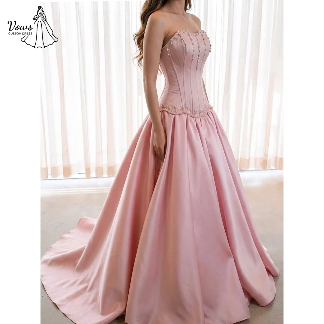 

Vows Pink Strapless Prom Dresses 2026 Luxury Women's Elegant Party Dress Line A Customized Rhinestones Wedding Evening Dress