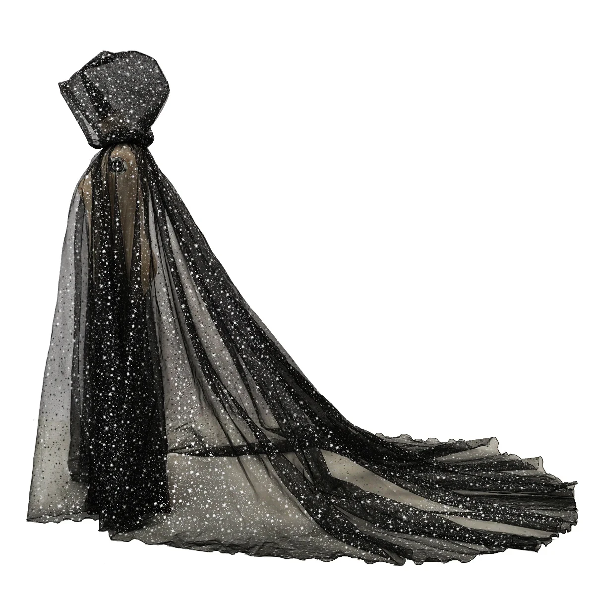 

Starry Stars Hood Cloak Cape for Women Gothic Punk Party Costumes Floor Length Tulle Cloaks