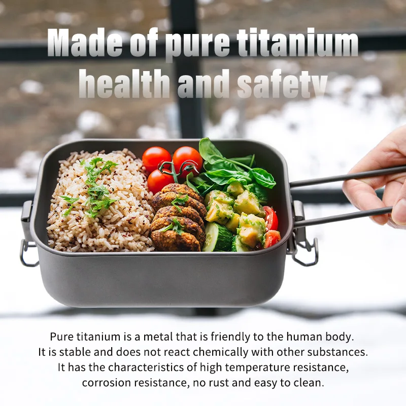 TiTo Titanium 800ML Healthy Titanium Alloy Portable Bento Dinner Box Leak-Proof Lunch Boxes Rectangle Food Storage Containers