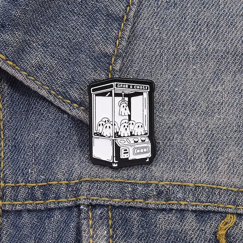 Cute Cartoon Ghost Doll Machine Enamel Pin Luminous Ghost Brooch Lapel Pin Badge On Backpack Clothing Jewelry Accessories Gifts
