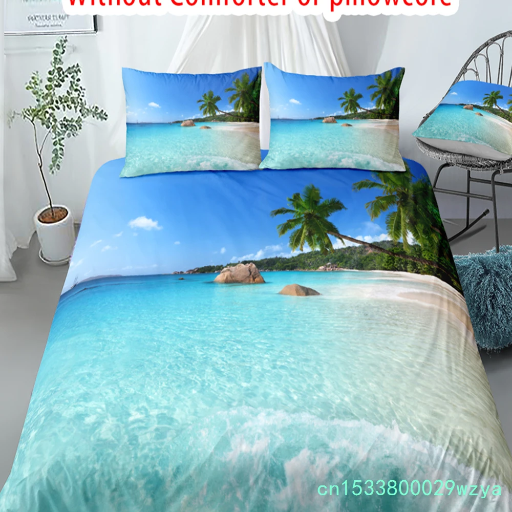 Blue Seaside Scenery Printed 3d Bedding Set Ocean Duvet Cover Summer Beach Decor Hawaiian Vacation Style Quilt Cover Pillow Cose