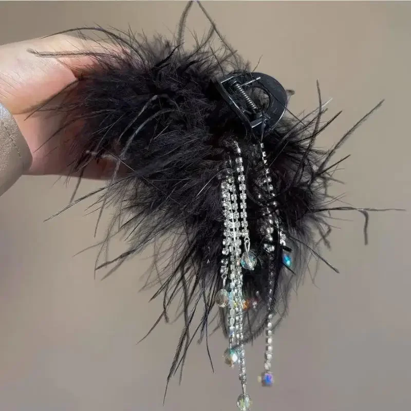 دبوس شعر أنيق على شكل ريشة للأميرة للنساء، غطاء رأس بمخلب شعر، شرابات طويلة، مشبك إكسسوارات شعر نسائية