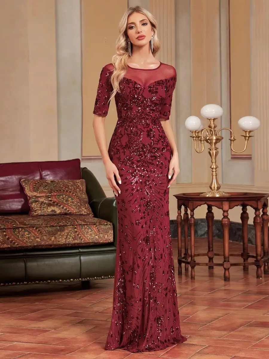 

New Cross-Border ort-Sve Gown with Heavy Embroidery Fi-Tail Silhouette Slimming Design Evening Dr for Bridal owers