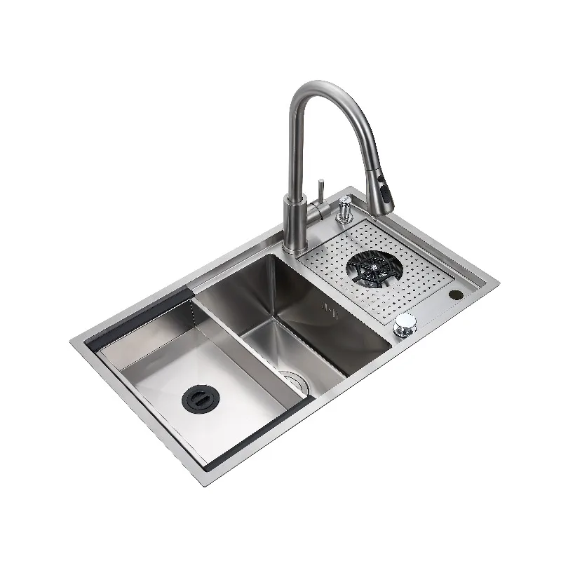

Invisible Stainless Steel 304 Kitchen Sink Single Bowl Household Handmade Washing Kitchen Sink with Cover and Cup Washer