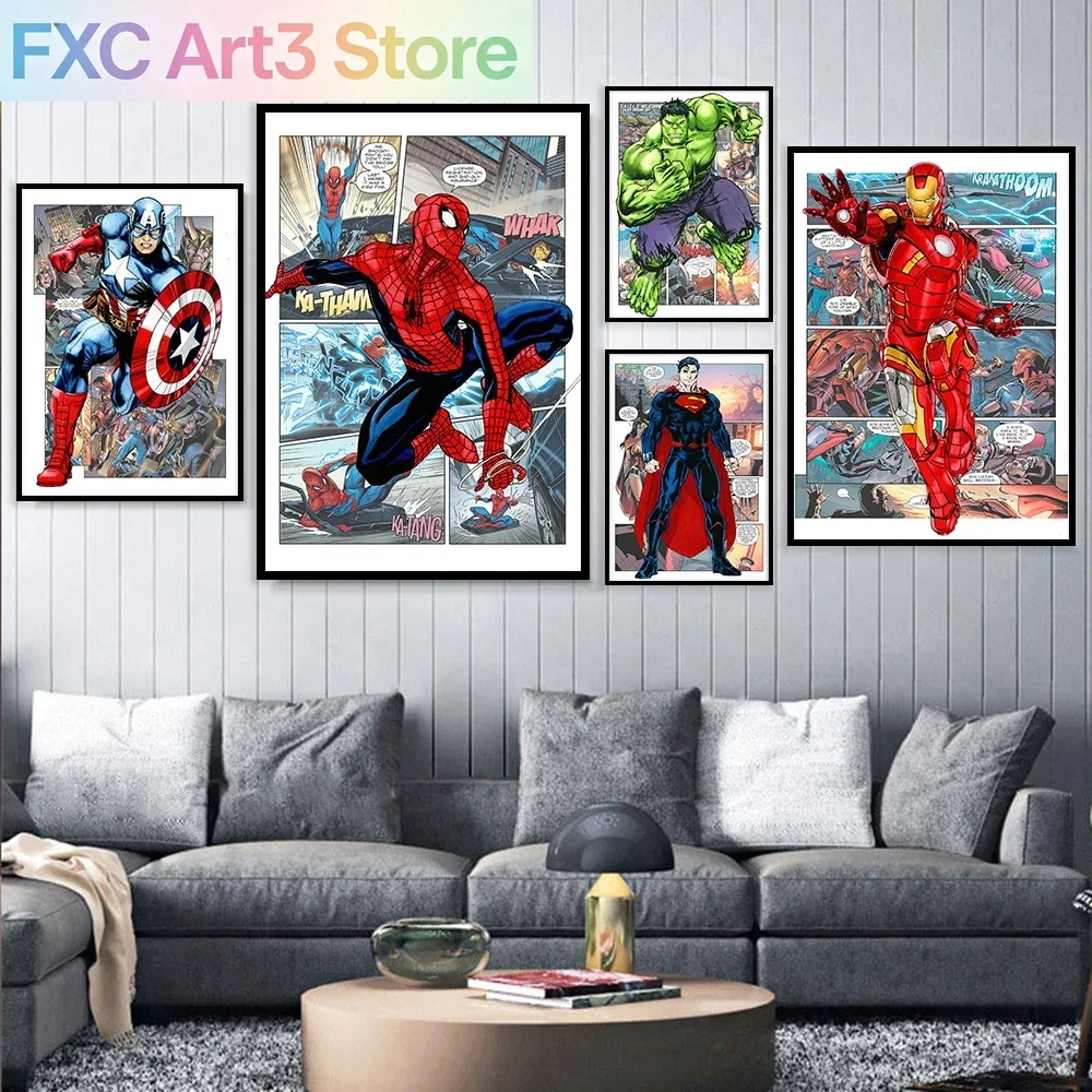 

1PC frameless Canvas,Marvel Superhero Wall Art Posters SpiderMan Iron Man Avengers Cartoon Canvas Painting Print Modern Kid Room