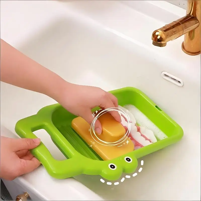 Portable Roller Washboard Cartoon Crocodile Print Mini Size Durable for Dormitory Household Hand Wash Underwear Lingerie