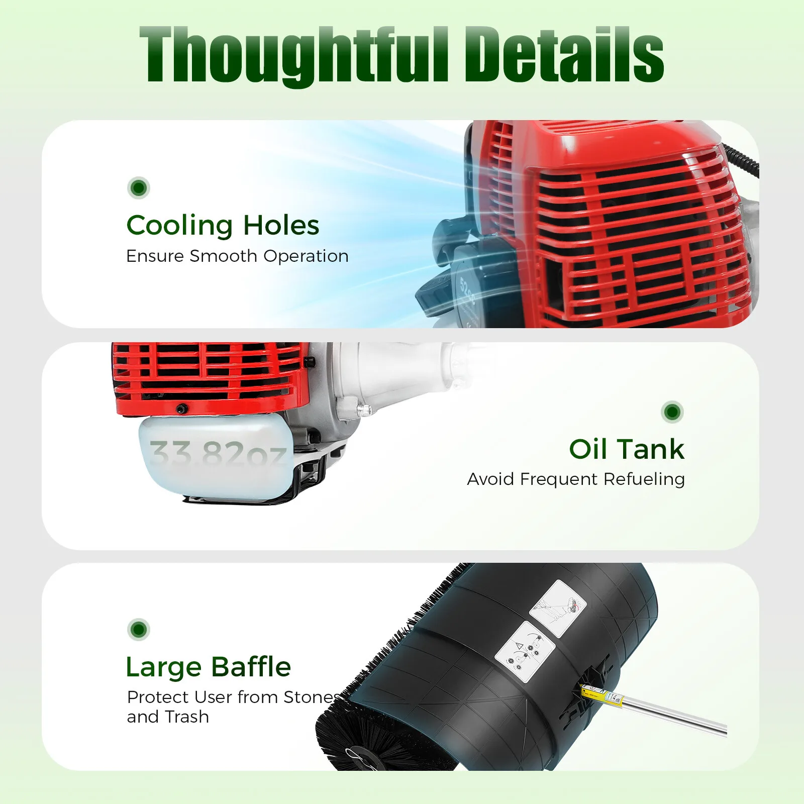 52CC Heavy Duty Handheld Gas Power Sweeper (2-3HP) - Clears Snow, Dirt, Leaves from Driveways, Walkways & Turf