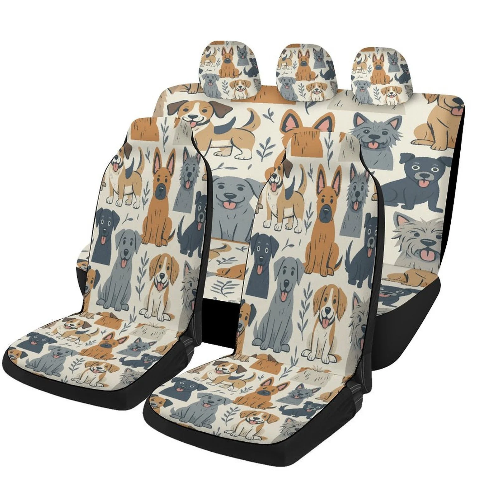 Set Of Car Seat Covers Featuring A Dog Pattern, Suitable For Various Vehicles. Stylish And Breathable, These Decorative Covers P