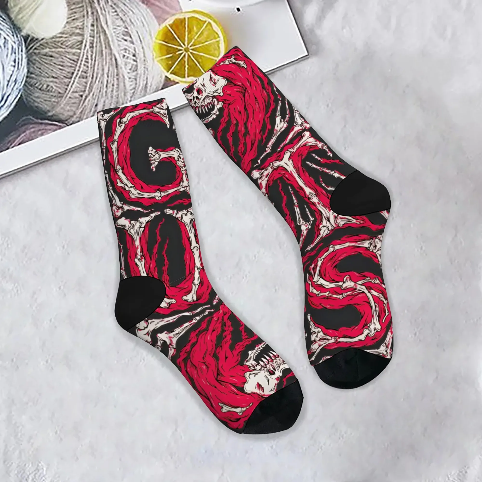 Death Metal Gothic Socks Non-Slip Elastic Breathable Men's Socks Travel Casual Hiking Trendy Hip Hop Crazy Rock Streetwear Socks