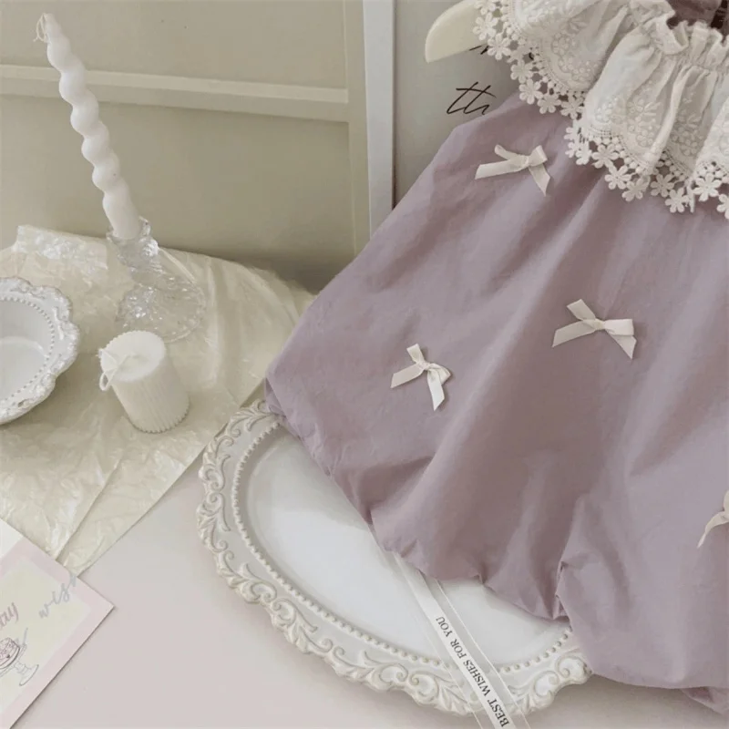 Girls' Vest Dress2024New Baby Girl Lace Collar Thin Sleeveless Sweet Princess Bud Cake Dress