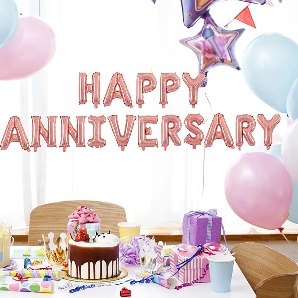 

Balloons Anniversary Set Letter Happy Birthday Banners Light Gold Golden Valentines Aluminum Foil