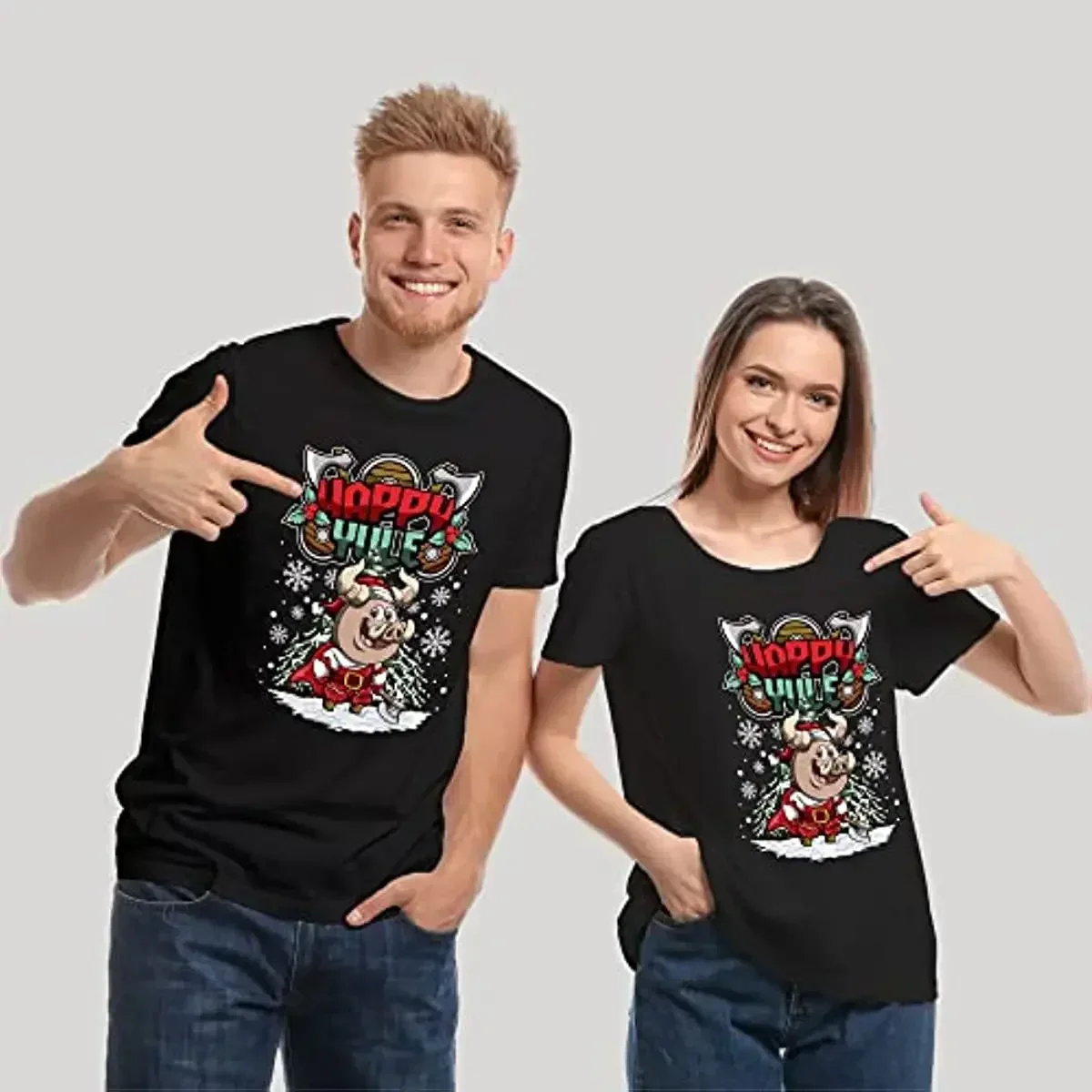 

Happy Yule Christmas Wild Boar Unisex Pajamas T-Shirt 100% Cotton O-Neck Short Sleeve Casual Mens T-shirt Size S-3XL