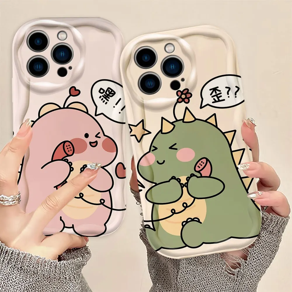 Cute Little Dinosaur 3D Wave Phone Case For Samsung Galaxy A02 A03 A04 A05 A05S A06 A10 S20 S21 S22 S23 S24 M54 5G Silicone Case