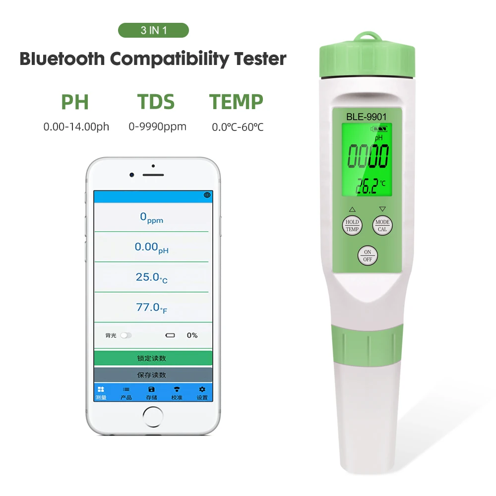 

Blue-Tooth PH Meter 4 in 1/ 3 in1 Water Quality Tester PH/EC/TDS/TEMP Meter APP Intelligent Control for Drinking Water Aquariums