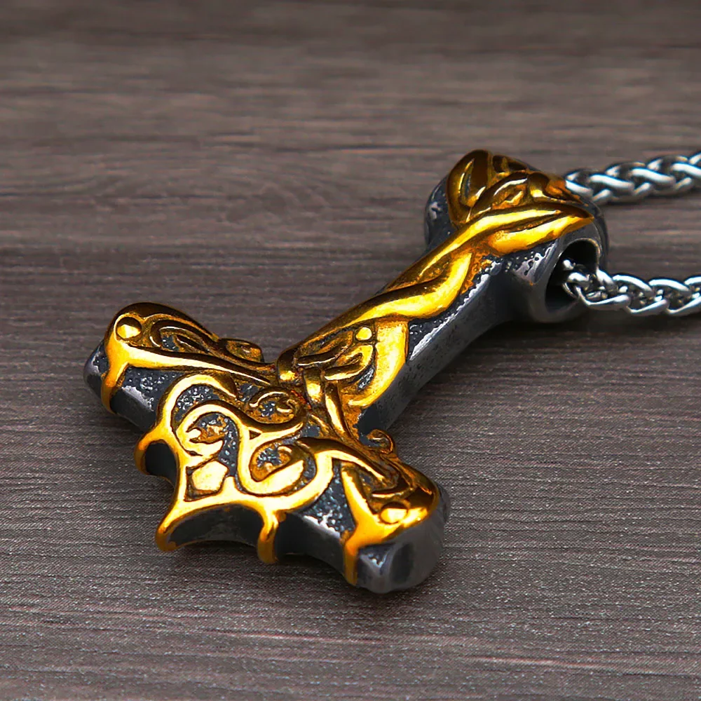 Vintage Men Nordic Thor Hammer Pendant Punk Hip Hop 316L Stainless Steel Biker Amulet Necklace Jewelry Gifts Dropshipping