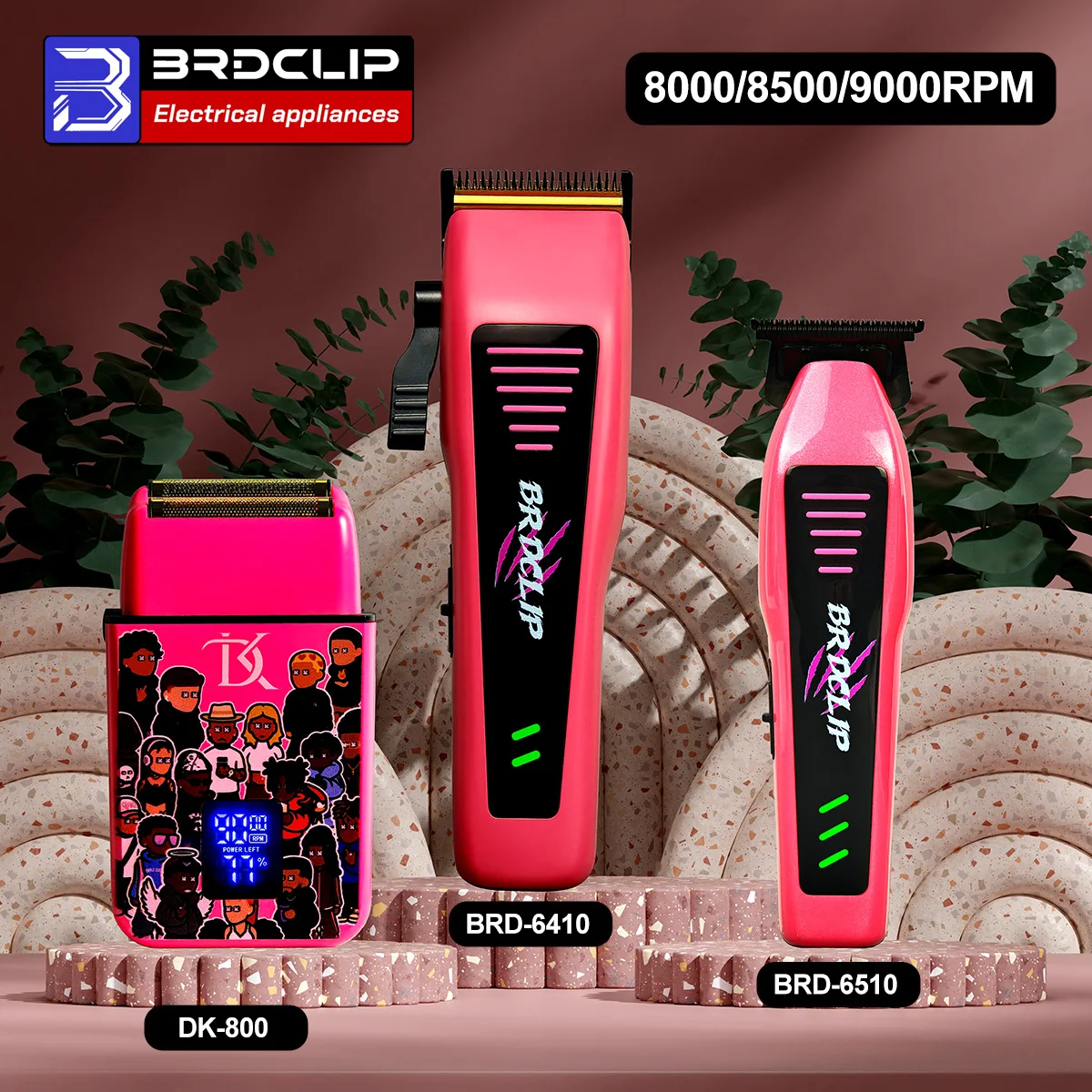 

BRDCLIP Розовый 8 Вт Парикмахерская Машинка для стрижки волос Набор 8000/9000 об/мин Высокоскоростной триммер для волос с лезвием DLC Электрическая бритва с головой