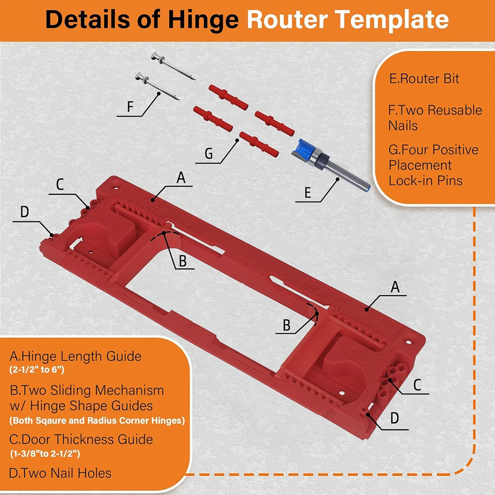 Adjustable Door Jamb Hinge Jig Kit With Router Bit For Easy Mortising Installation Stainless Steel Template