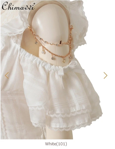 Liz ญี่ปุ่นลายสก๊อต Organza ชุดเจ้าหญิงหวาน Off-the-shoulder Slim-fit Lolita ชุด + Culottes สาวผู้หญิง 2 ชิ้นชุด