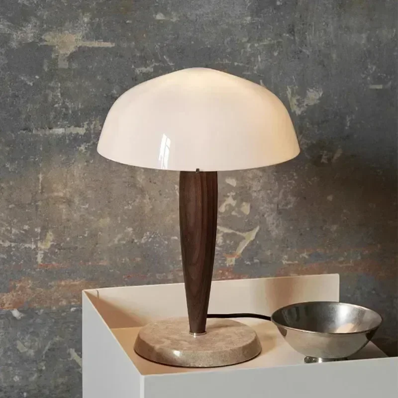 

Nordic Modern Style Walnut Wood Desk Lamp Marble Base Glass Iron Metal for Bedroom Hotel Living Room Office Design Table Light