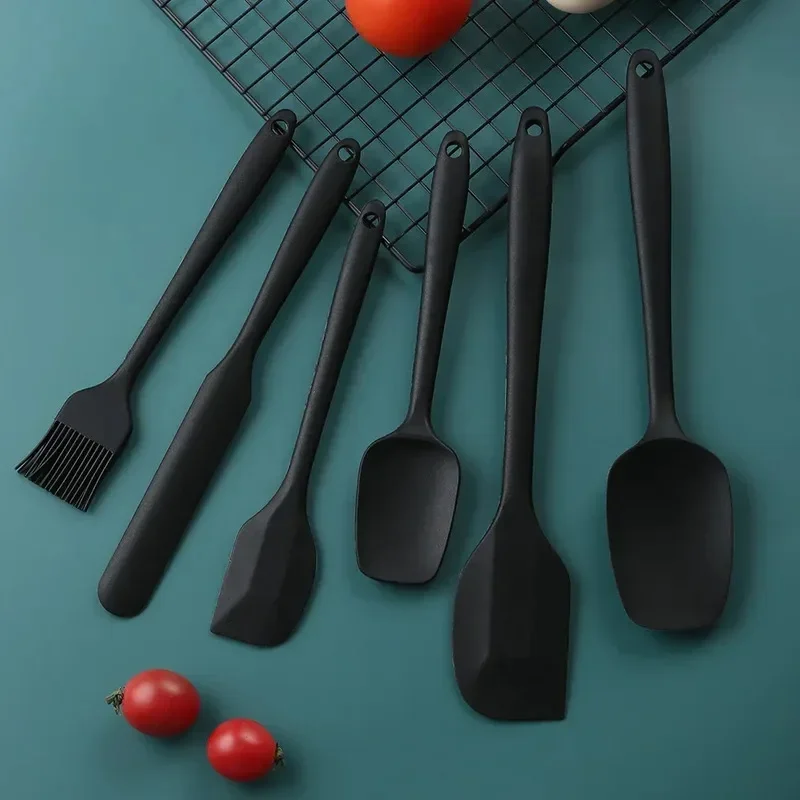 6pcs Kitchen Silicone Spatula Set,Spot silicone integrated scraper 6-piece scraper oil brush set baking tools cake cream spatula