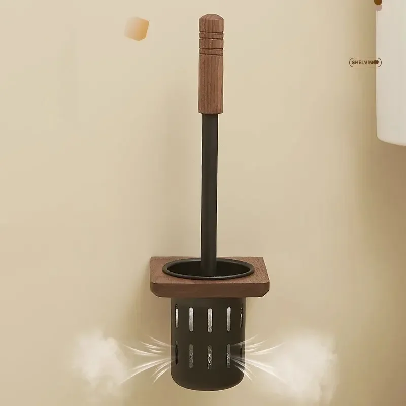 Brosse seau en bois de noyer, sans coins morts dans la salle de bains, support de rangement mural, brosse de nettoyage, accessoires de salle de bains