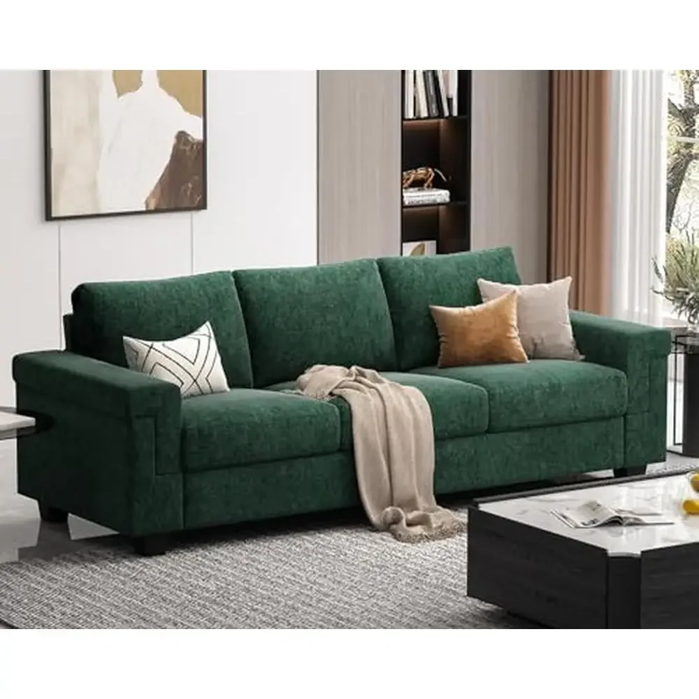 Modern 3-Seat Sofa with Luxury Velvet Fabric 90 Inch Couch with Deep Seats and Detachable Cover Spacious Living Room Lounge