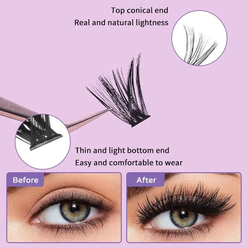 DIY Individual Cluster Eyelash Extensions Kit 30D 40D 50D 60D Natural Segmented Lashes with Glue Grafting Tool