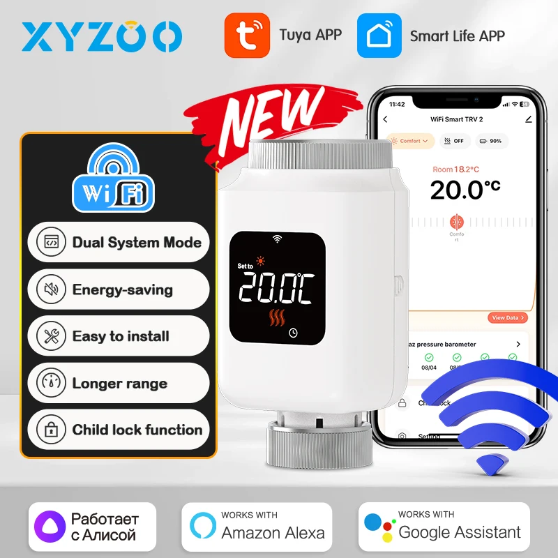 Radiator Valve WiFi Thermostat Actuator Smart Thermotatic Valve Tuya Temperature Controller Support Alexa Google Home Alice