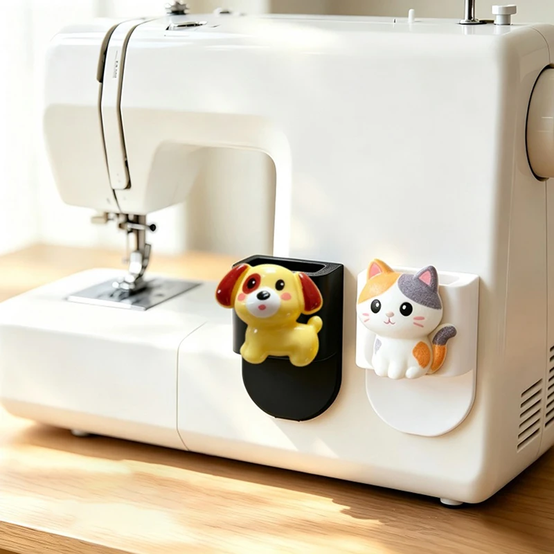 1/2/4Pcs Sewing Machine Scissor Box With Cat Dog Pattern Storage Adhesive Backing Versatile For Storing Scissors, Tweezers