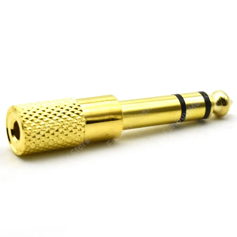 100pcs Guitar Amplifier Microphone 3.5mm 6.35mm Adapter Plug Frmale Male Stereo Audio Connector Thread Gold