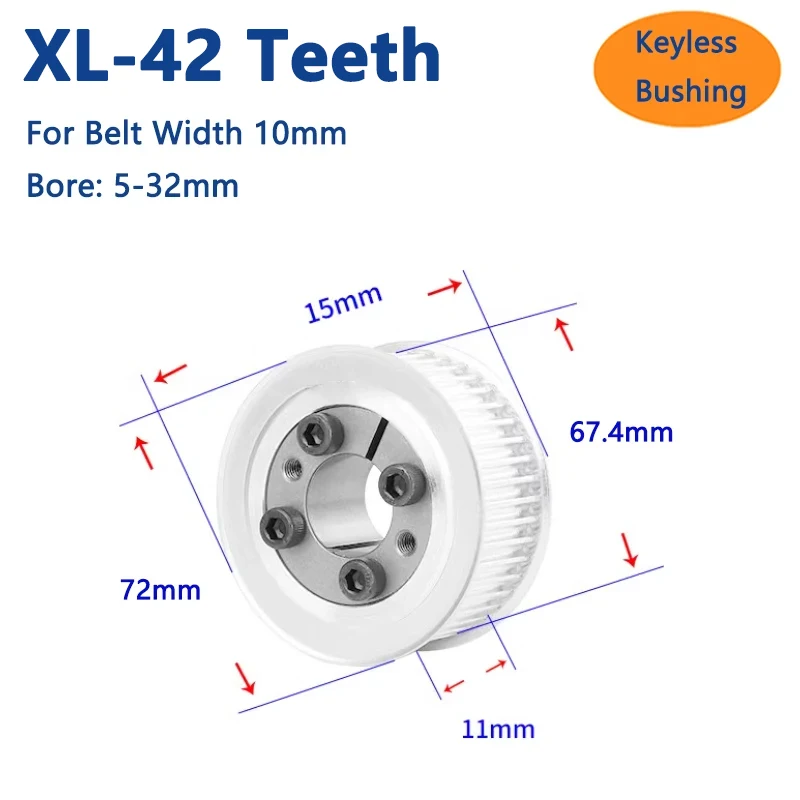 

1pc 42 Teeth XL Expansion Sleeve Synchronous Wheel 42T Keyless Bushing Timing Pulley for Belt Width 10mm Bore 5 6 6.35 8 9-32mm