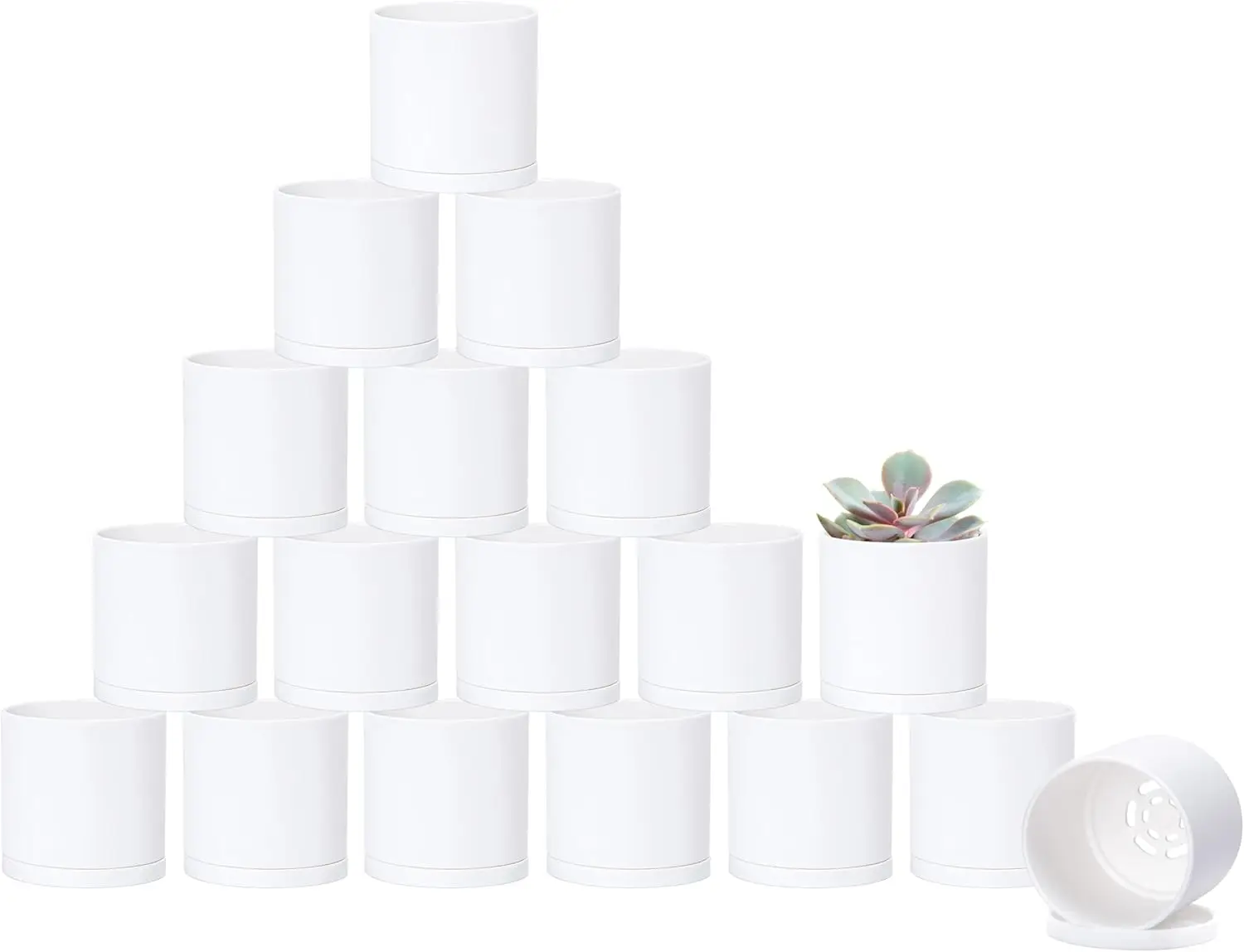 

18 Pack 2.5 Inch Mini Plastic Plant Pots, Small Garden Planters for Plant with Drainage Holes and Saucers, White Color,