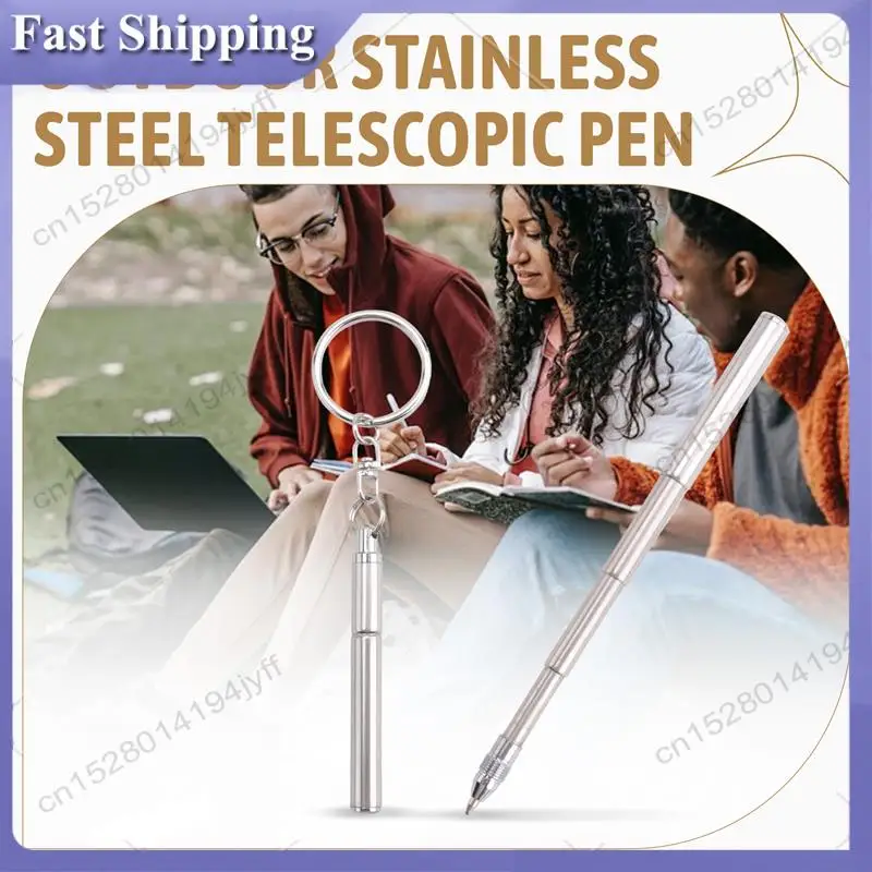 

-ABDH Портативный брелок для ключей из нержавеющей стали, телескопическая ручка, телескопическая шариковая ручка, брелок, инструмент для путешествий на открытом воздухе