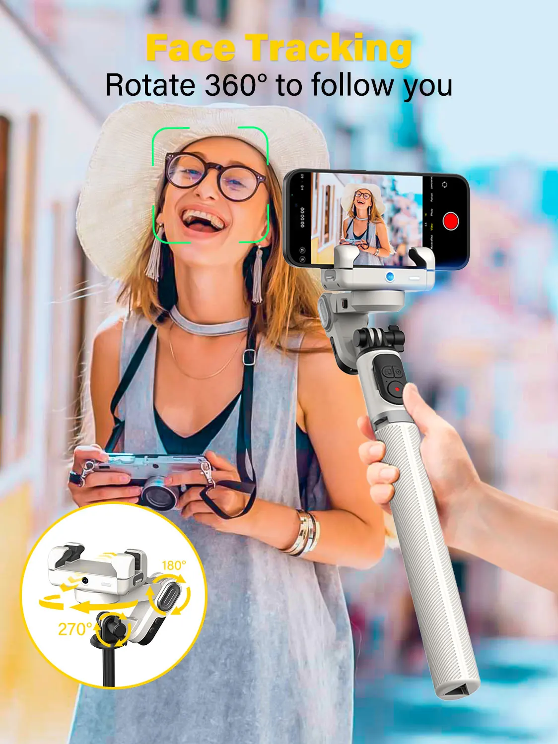 AOCHUAN M2PRO Smartphone Gimbal Stabilizer1-Axis Stabilizer Face Tracking without App 4-in-1 Mobile Gimbal Stabilizer for phone