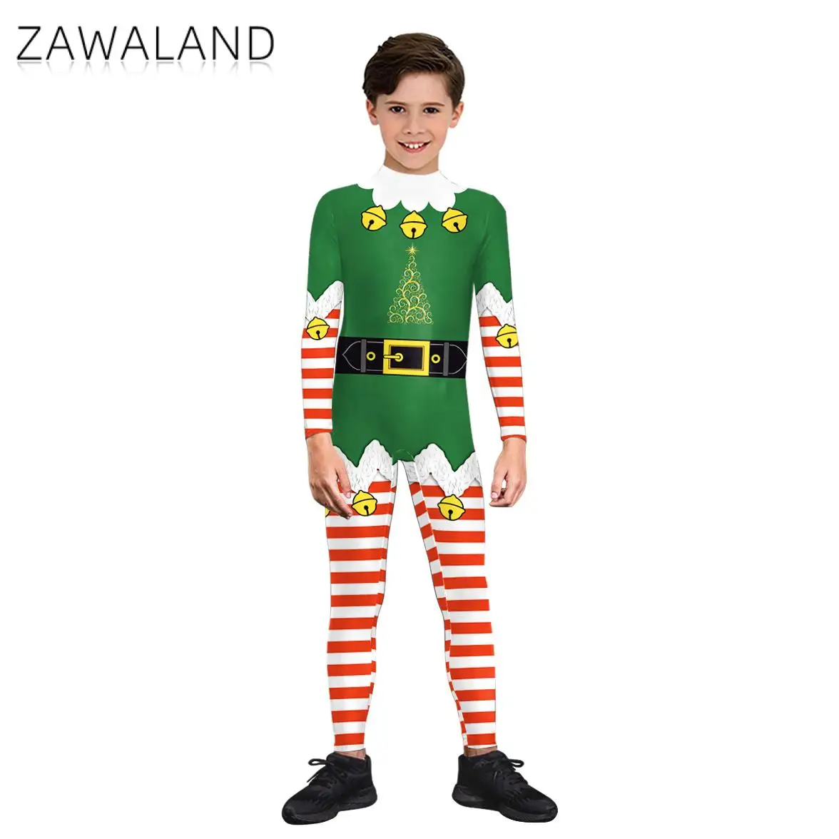 Weihnachtskostüme für Jungen und Mädchen, Overalls, grüner Weihnachtsmann, Elf-Druck, Cosplay-Body, Weihnachten, Urlaub, Bühnenaufführung, Anzieh