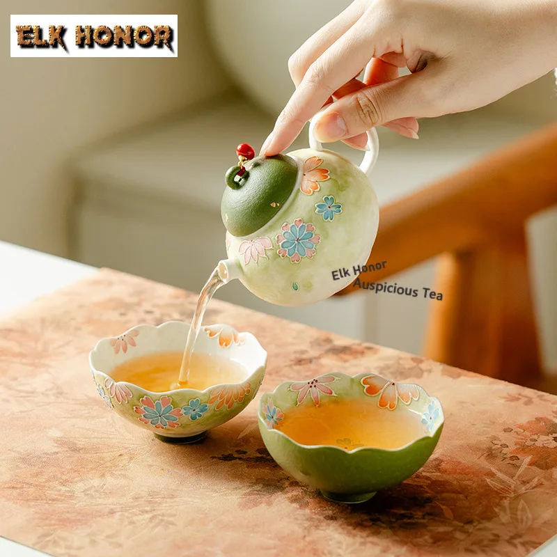 Hand-painted Colorful Flower Travel Tea Set Kit Handmade 1 Pot 2 Cups Tea Maker Organizer Portable Outdoor Stock Bags Collection view 5