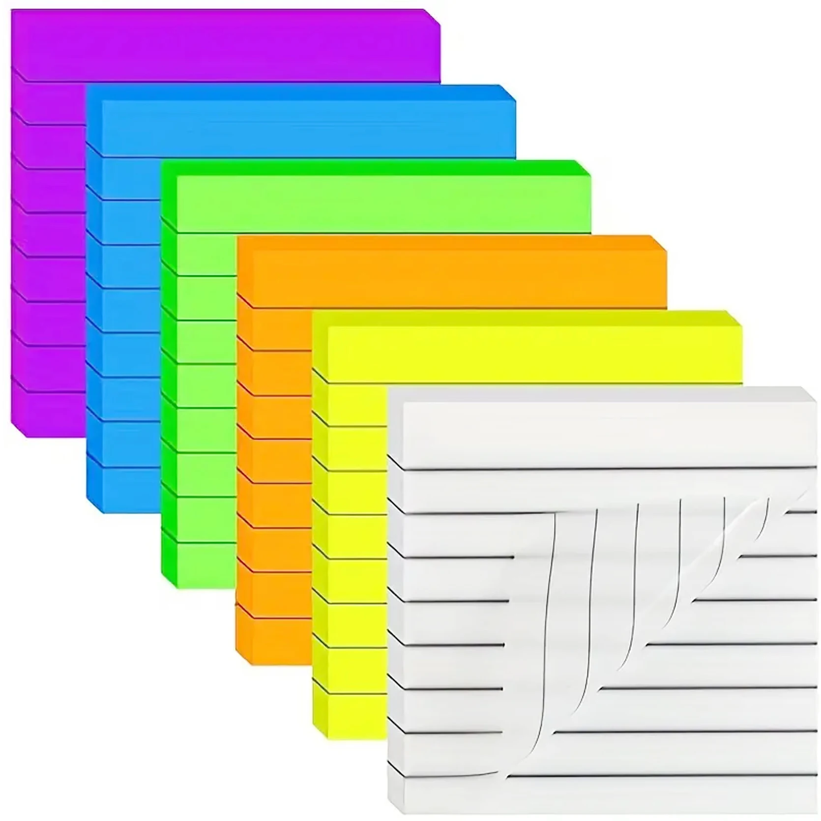 6 Packungen bunte lange Haftnotizen, neonfarbene und weiße linierte selbstklebende Notizblöcke, abnehmbare Index-Tabs für Lese- und Lernbedarf
