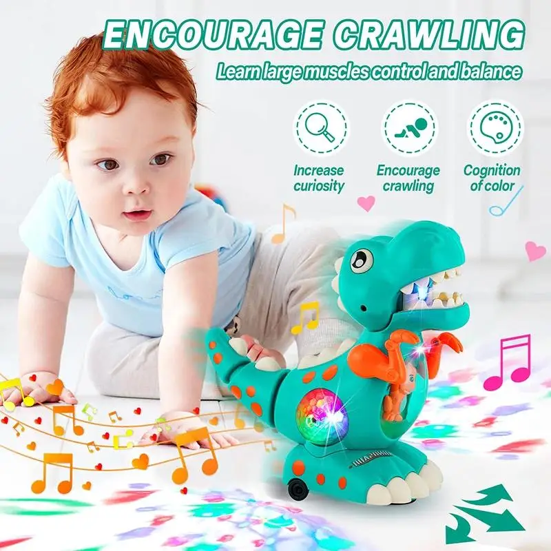 Dinosaur Toys Baby Toys Light Up Musical CrawlingTummy Time Montessori Sensory Interactive Electric Toys For Kids Birthday Gifts