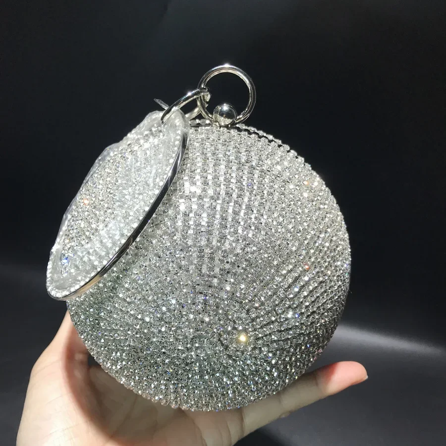 2025 Round Ball Diamond Studded Party Dinner Bag Cute Hand-held Diagonal Chain Bag Socialite Dress Full of Diamonds Women's Bag