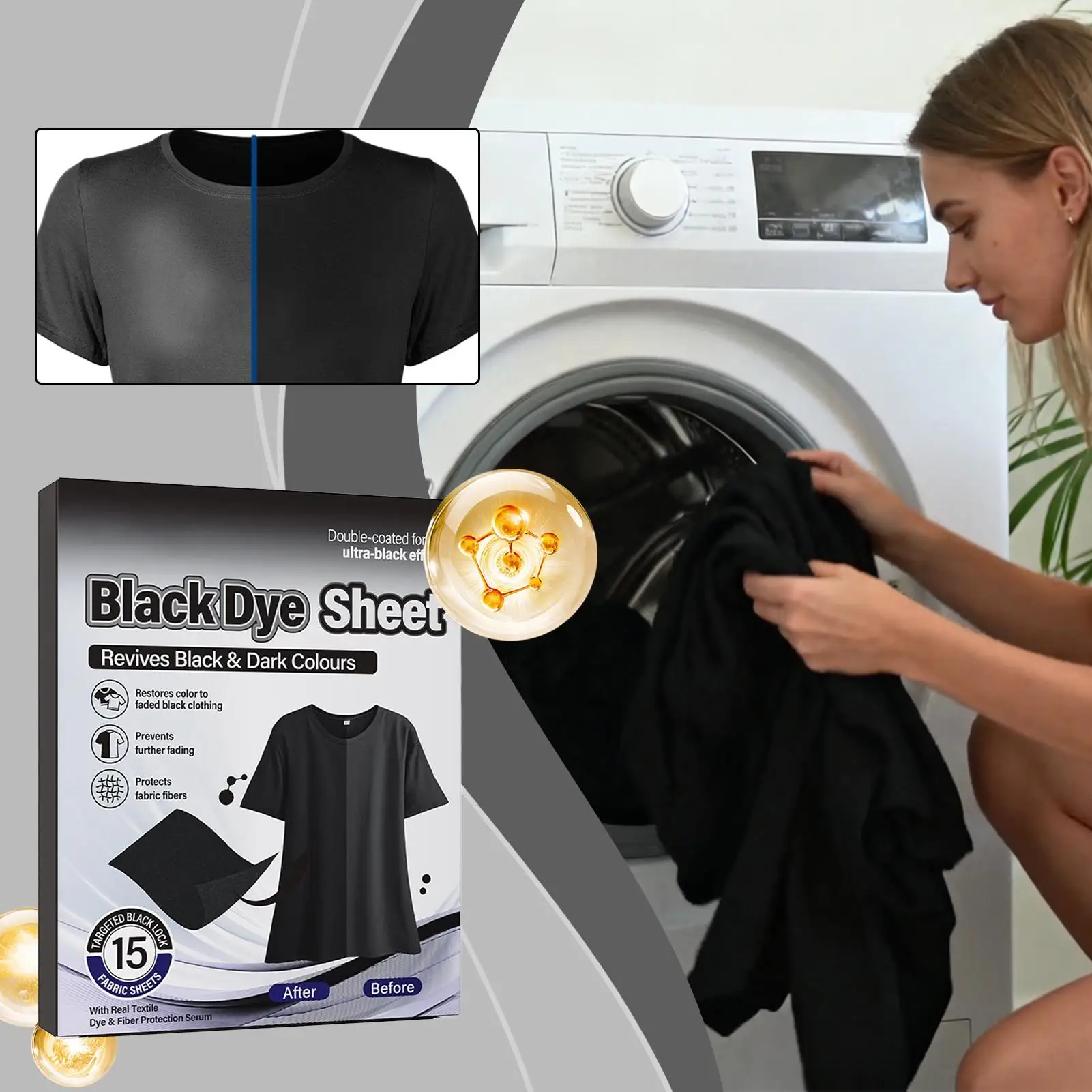 15 Pieces Black Fabric Dye for Clothes Clothing Color Restorer Black Dye Laundry Sheets for Washing Clothes Fabric Care Washer