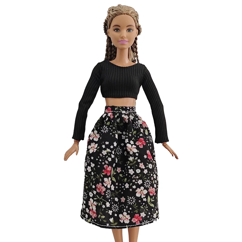 Doll clothing New 30cm 1/6  Floral skirt White short sleeved black long sleeved Daily Wear Accessories Clothes for Barbies doll