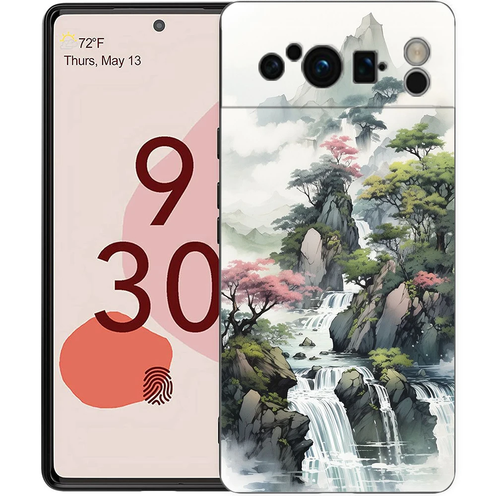 กรอบสีดำ TPU ซิลิโคนนิ่ม6A โทรศัพท์ลายศิลปะแนวนอนเคสสำหรับ Google พิกเซล8 7 6 Pro 7A 8A 5G กันกระแทกเคส fundas